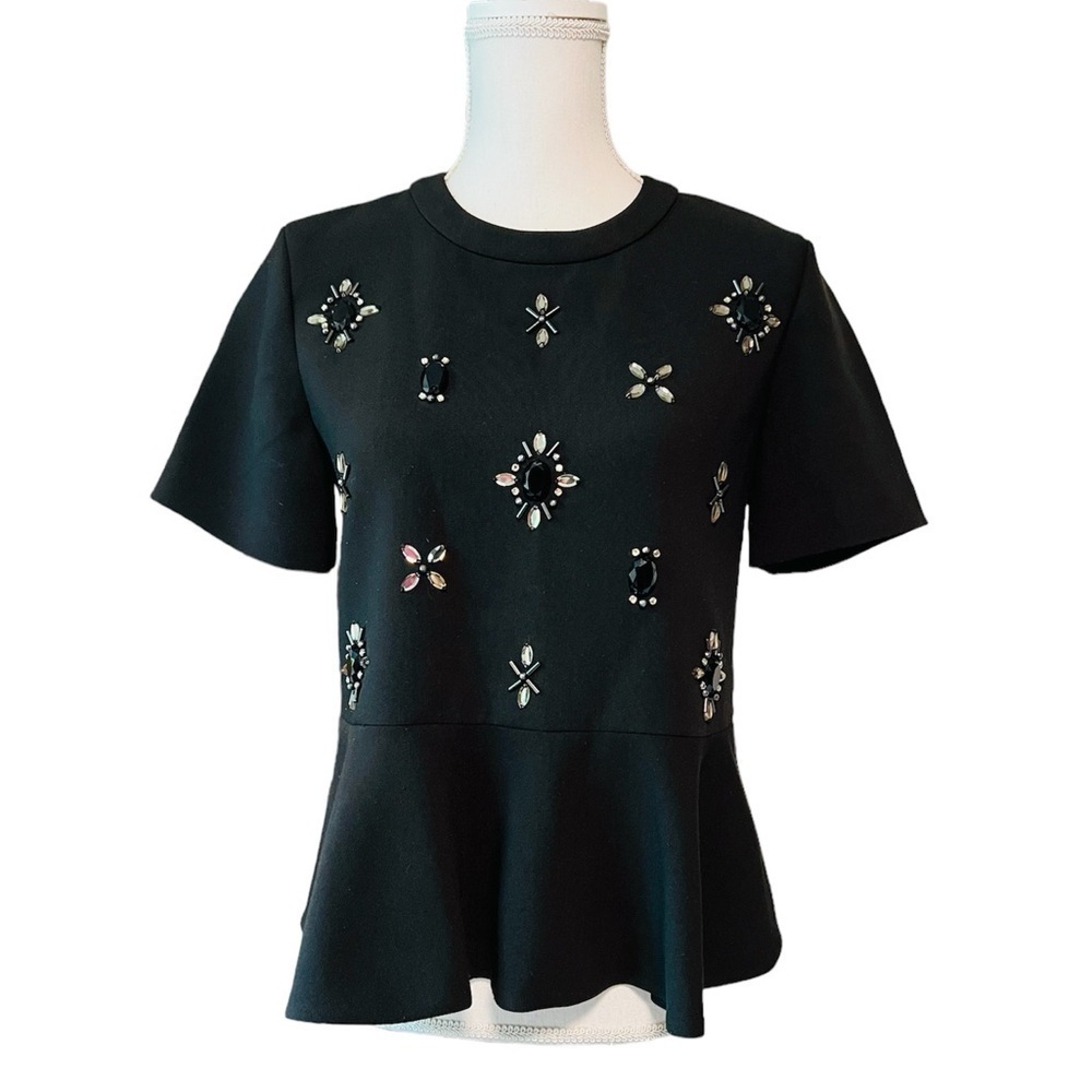 KATE SPADE PULLOVER SHORT SLEEVE PEPLUM BLOUSE WITH PRETTY BLING SIZE 2